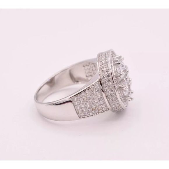 Men’s Solid Silver White Gold Diamond Ring NEW - Picture 4 of 5